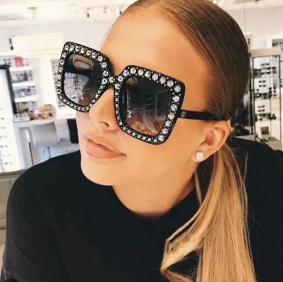 Kamkam Accessories - NEW Oversized Square Frame Bling Bling Sunglasses Women Fashion Shades